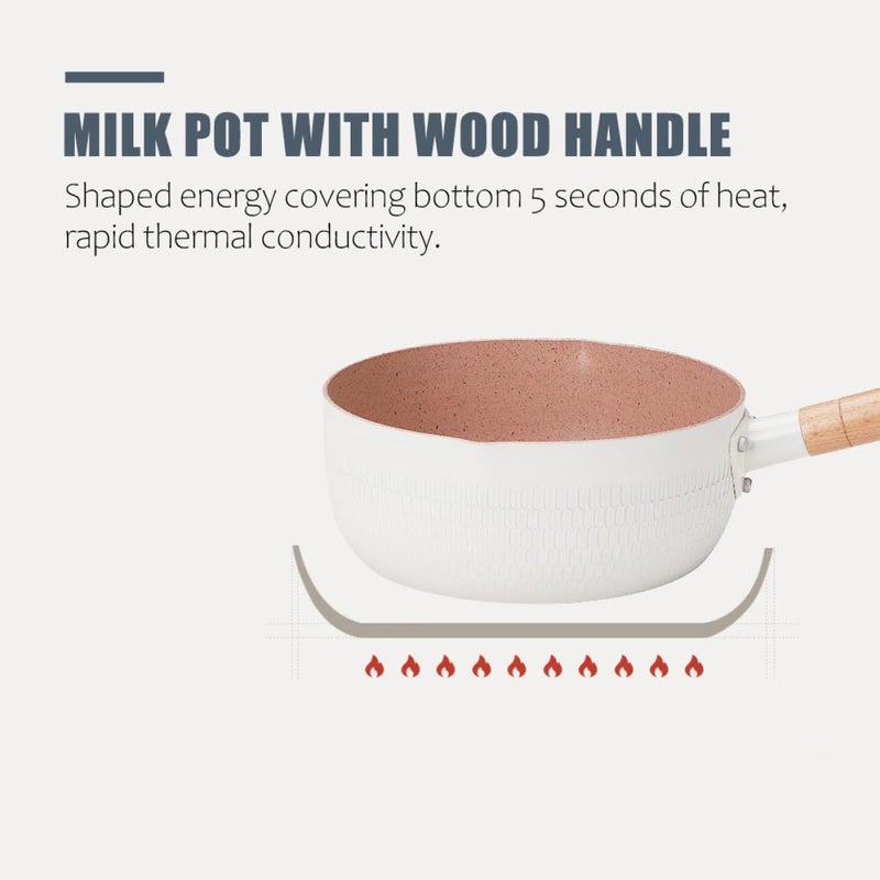 VICASKY Japanese Design Quick-cook Noodle Pot 2.0l White Enamel Milk Saucepan 18cm with Wood Handle for Stove and Electric Use, Small Soup Pan for 2-3 Persons - Image 5