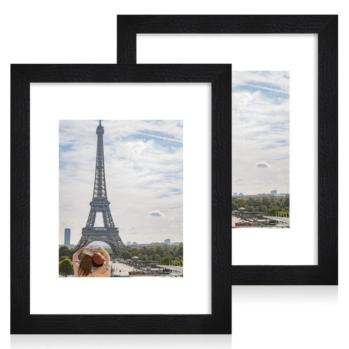 11X14 PICTURE FRAME SET OF 2 MADE OF MADE OF GLASS AND RUSTIC BLACK WOODEN FRAME DISPLAY 8X10 PICTURES WITH MAT OR 11 X 14 POSTERS WITHOUT MAT FOR WALL MOUNTING GALLERY PHOTO FRAMES