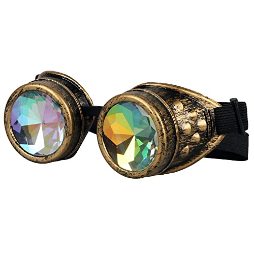 Lelinta Kaleidoscope Rave Goggles Steampunk Goggles Glasses Halloween Costume Accessories for Men Women Cosplay Party - Image 2