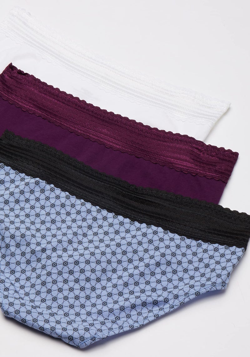 Warner's Women's Blissful Benefits No Muffin 3 Pack Hipster Panties, Plumberry/White/Holiday Print, XL - Image 2