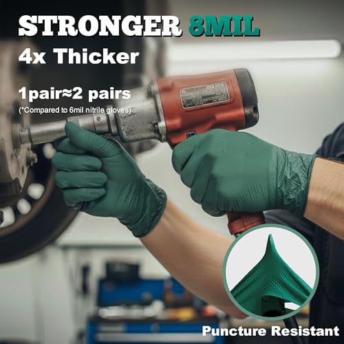 TitanFlex Heavy Duty 8 Mil Nitrile Gloves Dark Green Raised Diamond Grip Industrial Disposable Gloves for Mechanics Work Gloves Chemical Resistant Latex Free Powder Free 100ct BoxLarge - Image 3