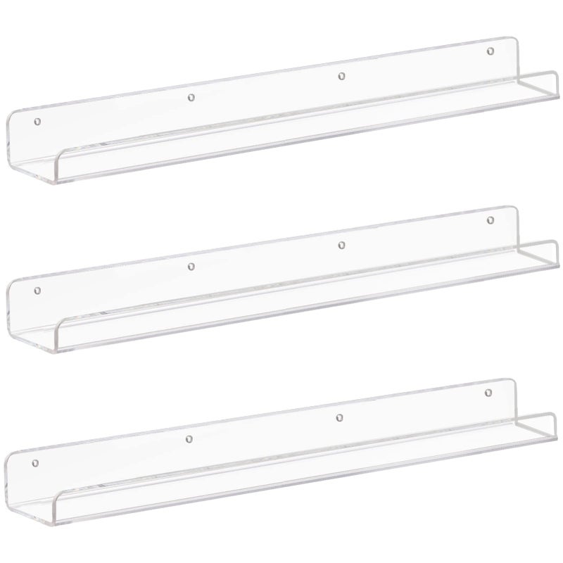 Weiai Clear Acrylic Floating Shelves 24 inches Wall Bookshelf for Kids Transparent Book Shelf Ledge for Wall Set of 3