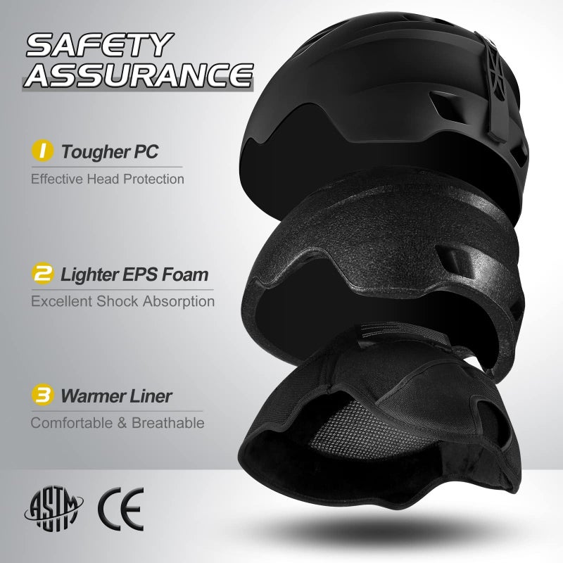 Odoland طقم خوذة ونظارات تزلج أودولاند للبالغين والشباب، خوذة تزلج مع نظارات - خوذة رياضية شتوية مضادة للصدمات مع غلاف واقي للرجال والنساء والمراهقين، أسود، L - Image 2
