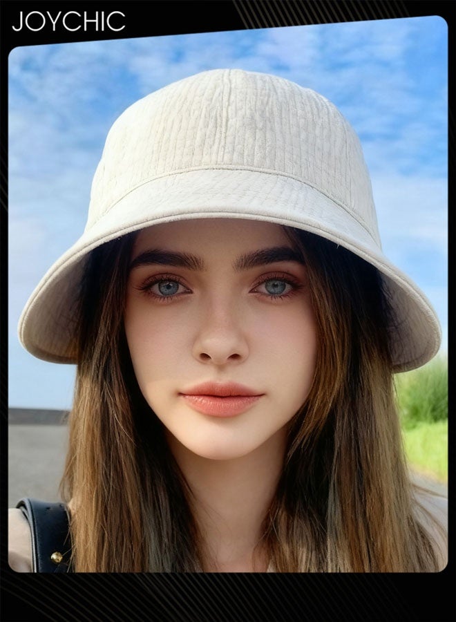 Joychic قبعة دلو متعددة الاستخدامات للربيع والصيف والخريف للنساء للحماية من الشمس في الهواء الطلق قبعة مدببة قابلة للتعديل وقبعة وافل قابلة للطي للسيدات والفتيات باللون الأبيض - Image 2