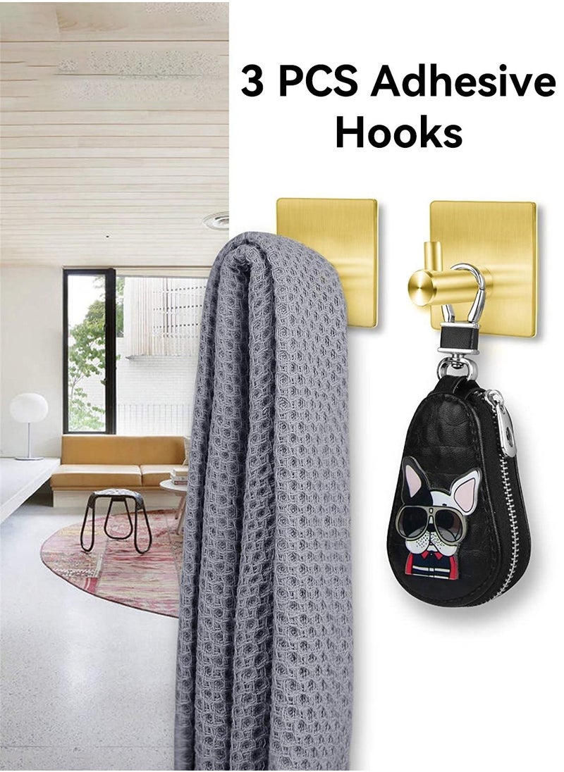 LEOKOR 5PCS Bathroom Hardware Set, Stainless Steel Bathroom Accessories Towel Holders Kit, Mounted with 16" Towel Bar, 6.2" Toilet Paper Holder, Robe Towel Hook and 2 Self-adhesive Hooks (Gold)  - Image 2