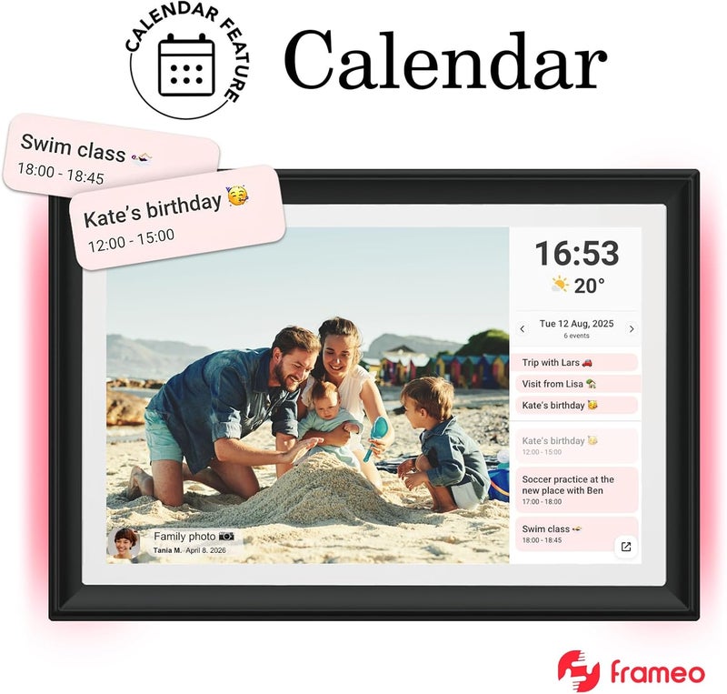 إطار صور رقمي واي فاي FRAMEO 32 جيجابايت 10.1 بوصة مع ضوء LED، شاشة لمس IPS LCD HD بدقة 1280x800، تدوير تلقائي للصورة العمودية والأفقية، تخزين 32 جيجابايت، مشاركة الل��ظات فورًا عبر تطبيق Frameo من أي مكان - Image 5