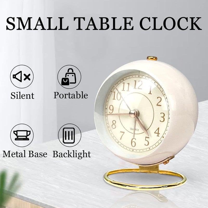 PANKTI PANKTI Small Table Clocks Classic NonTicking Table Top Alarm Clock with Backlight Battery Operated Desk Clock with HD Glass for Living Room Bedroom Bedside Indoor Decor Cream - Image 2