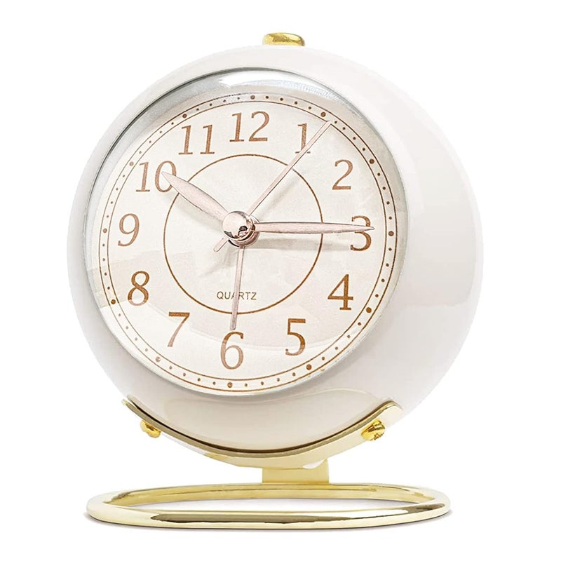 PANKTI PANKTI Small Table Clocks Classic NonTicking Table Top Alarm Clock with Backlight Battery Operated Desk Clock with HD Glass for Living Room Bedroom Bedside Indoor Decor Cream - Image 1