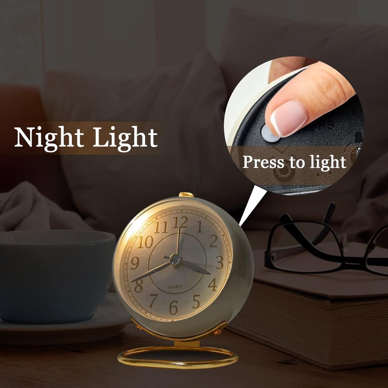 PANKTI PANKTI Small Table Clocks Classic NonTicking Table Top Alarm Clock with Backlight Battery Operated Desk Clock with HD Glass for Living Room Bedroom Bedside Indoor Decor Cream - Image 3