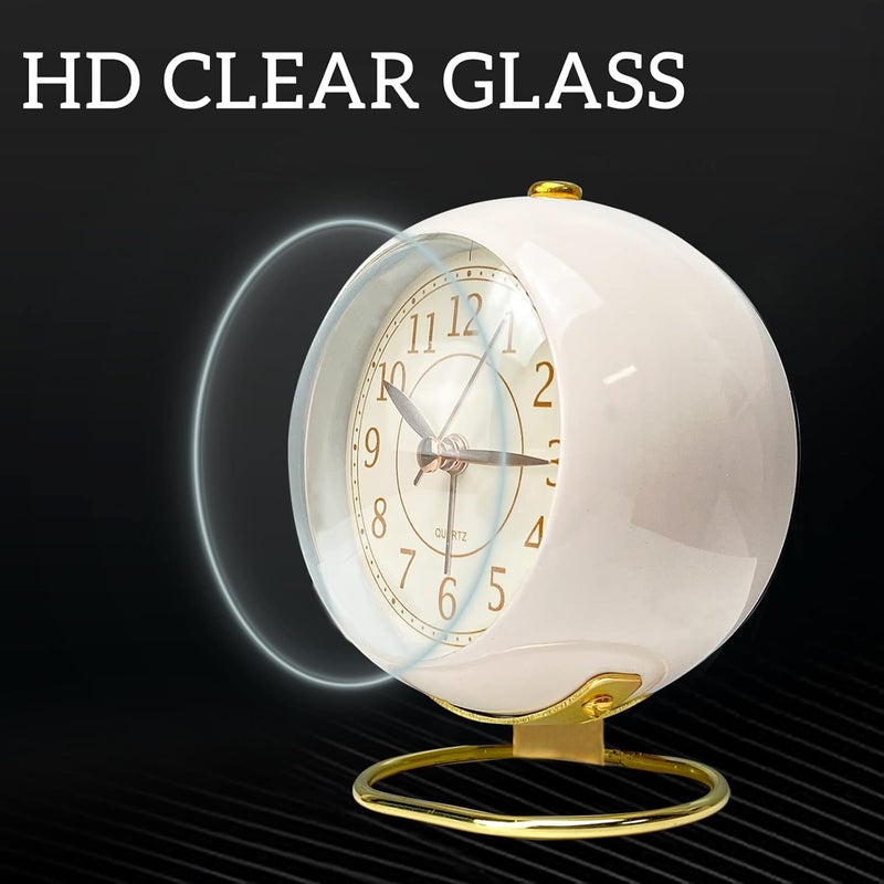 PANKTI PANKTI Small Table Clocks Classic NonTicking Table Top Alarm Clock with Backlight Battery Operated Desk Clock with HD Glass for Living Room Bedroom Bedside Indoor Decor Cream - Image 4