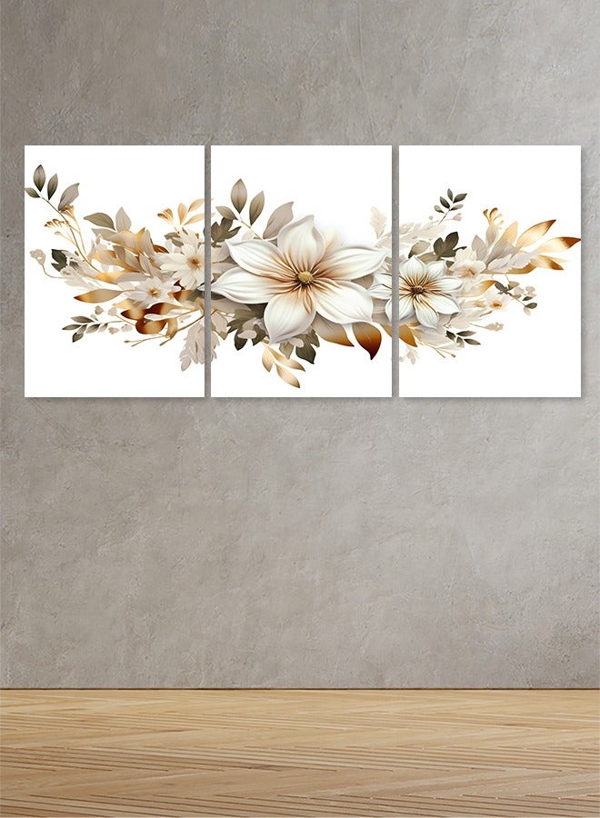 Marktna Set Of 3 Framed Canvas Wall Arts Stretched Over Wooden Frame with Flowers Design - Image 1