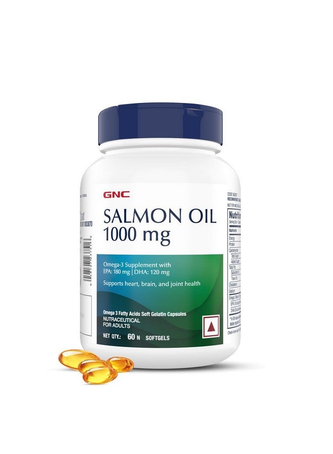 GNC زيت السلمون 1000 ملغ من GNC للرجال والنساء | 60 كبسولة لينة | غني بأوميغا-3 مع EPA و DHA | يخفف آلام المفاصل | يعزز صحة القلب | يدعم الذاكرة | يحمي صحة العين | مصنّع في الولايات المتحدة - Image 1