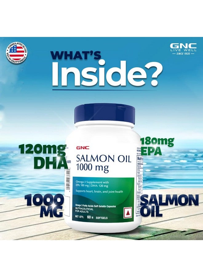 GNC زيت السلمون 1000 ملغ من GNC للرجال والنساء | 60 كبسولة لينة | غني بأوميغا-3 مع EPA و DHA | يخفف آلام المفاصل | يعزز صحة القلب | يدعم الذاكرة | يحمي صحة العين | مصنّع في الولايات المتحدة - Image 3