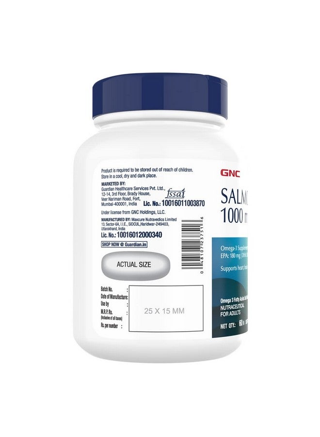 GNC زيت السلمون 1000 ملغ من GNC للرجال والنساء | 60 كبسولة لينة | غني بأوميغا-3 مع EPA و DHA | يخفف آلام المفاصل | يعزز صحة القلب | يدعم الذاكرة | يحمي صحة العين | مصنّع في الولايات المتحدة - Image 5
