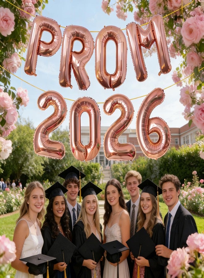KALOR Rose Gold Prom 2026 Banner Balloons, 32 Inch Mylar Foil letter Graduation Balloons Grad Decoration for Graduation Party Decorations - Image 3