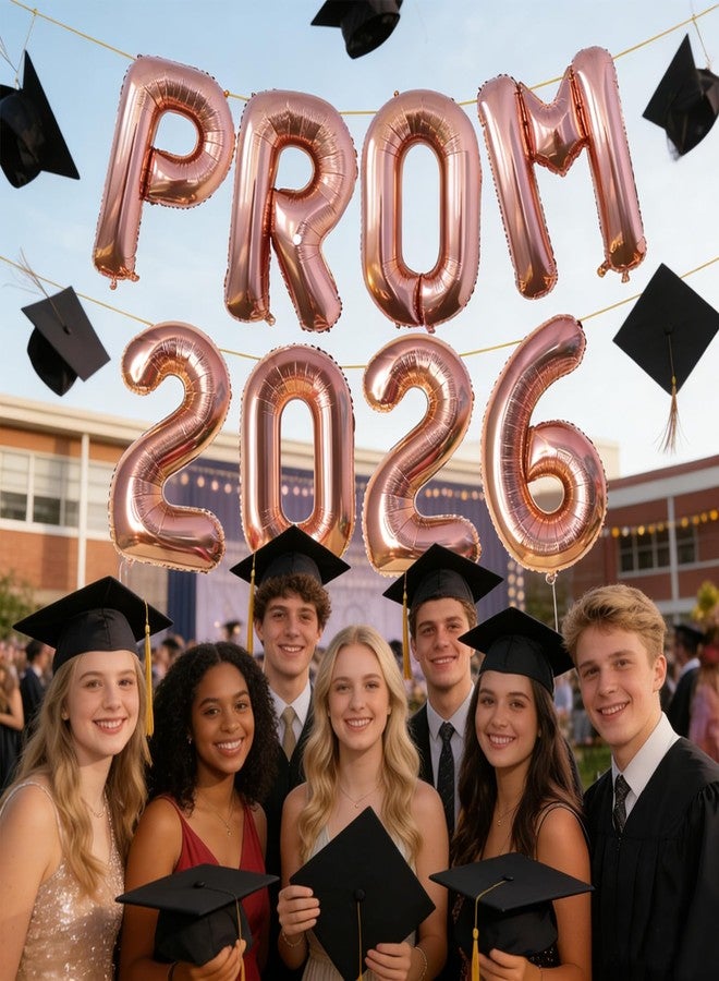 KALOR Rose Gold Prom 2026 Banner Balloons, 32 Inch Mylar Foil letter Graduation Balloons Grad Decoration for Graduation Party Decorations - Image 4