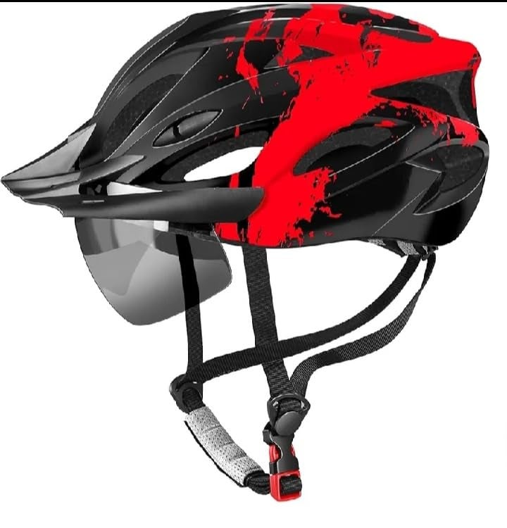 FASTPED Helmet with LED Safety Rear Light Detachable Magnetic Cycling Helmet (RED) Adult's Light Weight Bicycle/Bike Adjustable Size Safety - Image 1