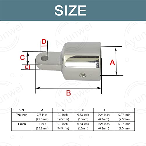 Ayunwei 316 Stainless Steel 1’’ Bimini Top Caps Eye End Top Fitting Marine Hardware for Boat Canopy of 2pcs - Image 2