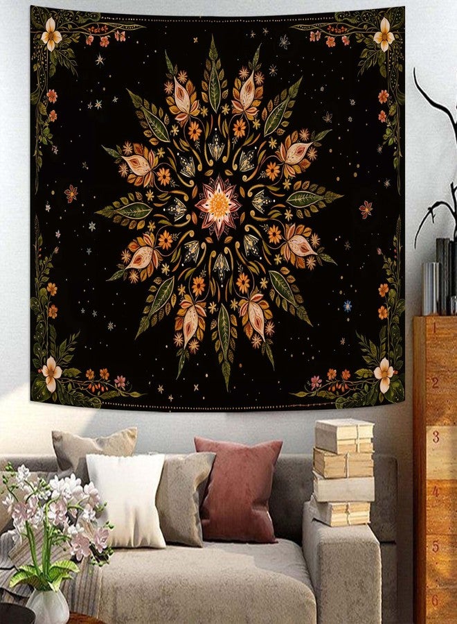 Fowocu Boho Floral Mandala Tapestry for Bedroom Aesthetic Vintage Bohemian Flower Wall Tapestry Black Green Hippie Indian Small Tapestries Wall Hanging for Living Room Dorm Decor 40 x 30 Inch - Image 2