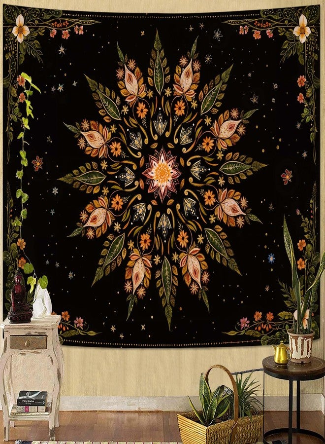 Fowocu Boho Floral Mandala Tapestry for Bedroom Aesthetic Vintage Bohemian Flower Wall Tapestry Black Green Hippie Indian Small Tapestries Wall Hanging for Living Room Dorm Decor 40 x 30 Inch - Image 5
