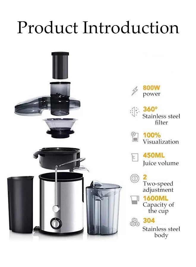DUNISO عصارة 800 واط مع فتحة واسعة - آلات عصير قوية ببطء مع فلتر مزدوج التحكم في السرعة من الفولاذ المقاوم للصدأ لعصير الفواكه والخضروات مع عائد عصير عالي، خالية من BPA - Image 3