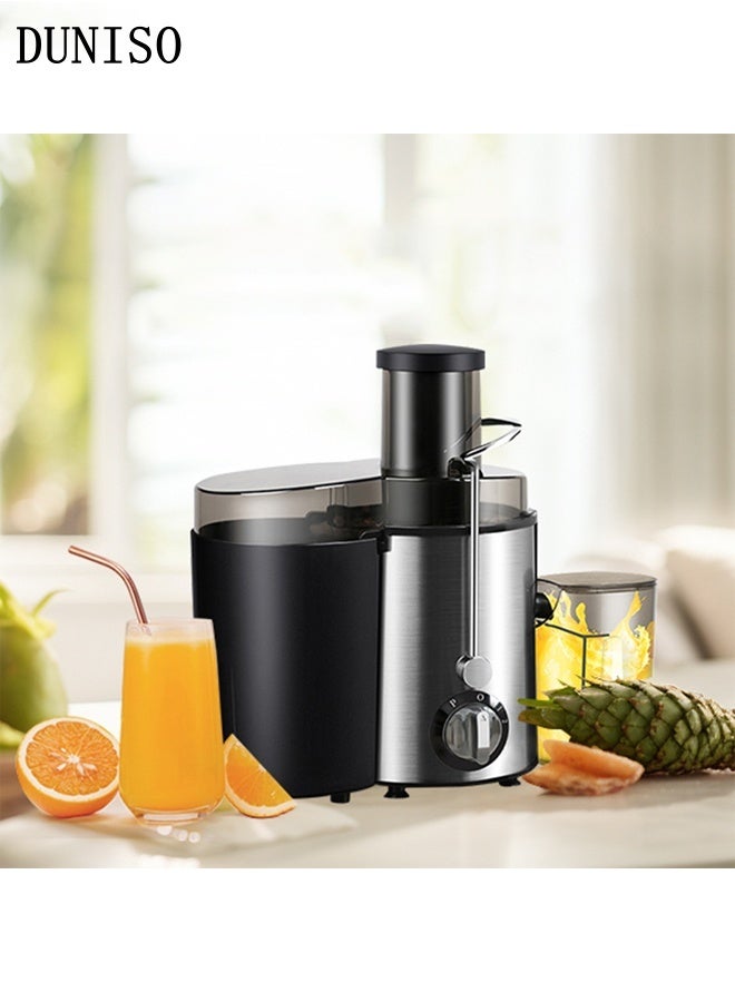 DUNISO عصارة 800 واط مع فتحة واسعة - آلات عصير قوية ببطء مع فلتر مزدوج التحكم في السرعة من الفولاذ المقاوم للصدأ لعصير الفواكه والخضروات مع عائد عصير عالي، خالية من BPA - Image 1