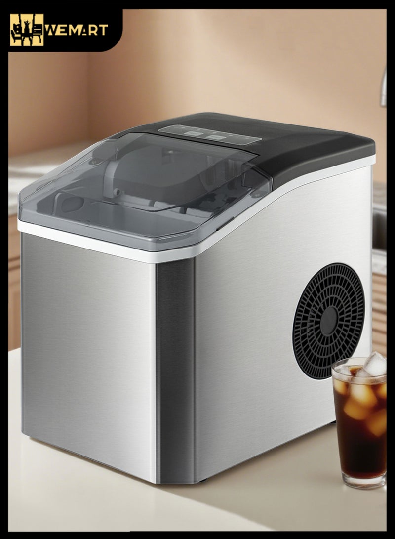 ويمارت آلة صنع الثلج على سطح الطاولة، 26 رطلاً في 24 ساعة، 9 مكعبات ثلج جاهزة في 6 دقائق، آلة صنع ثلج محمولة ذاتية التنظيف مع سلة ومغرفة، للمنزل/المطبخ/التخييم/السيارات الترفيهية - Image 1