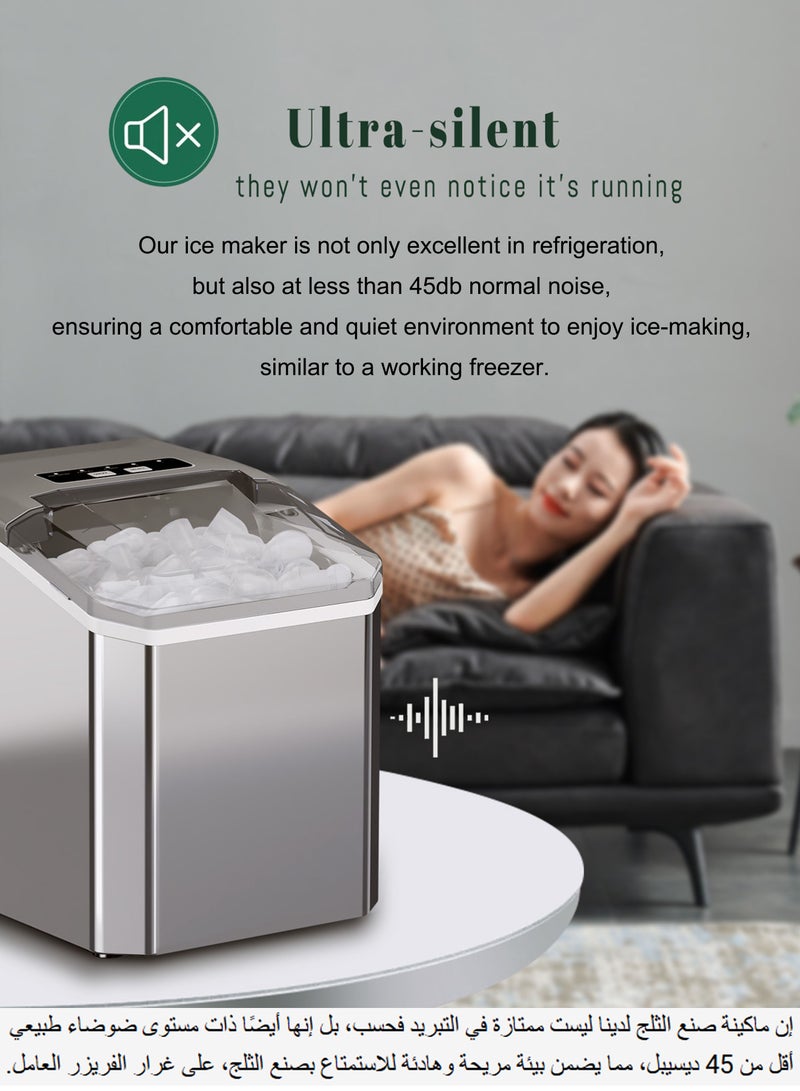 ويمارت آلة صنع الثلج على سطح الطاولة، 26 رطلاً في 24 ساعة، 9 مكعبات ثلج جاهزة في 6 دقائق، آلة صنع ثلج محمولة ذاتية التنظيف مع سلة ومغرفة، للمنزل/المطبخ/التخييم/السيارات الترفيهية - Image 5