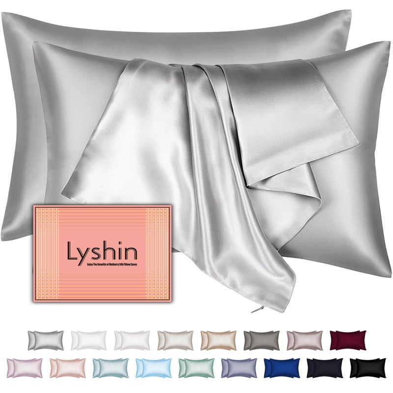 LYSHIN Mulberry Silk Pillow Cases 2 Pack Standard Size 20x26 Inches with Hidden Zipper, Ultra Smooth and Soft Breathable Cooling Silk Satin Pillowcase Set of 2, Better for Hair and Skin, Gifts for Women Men - Image 1