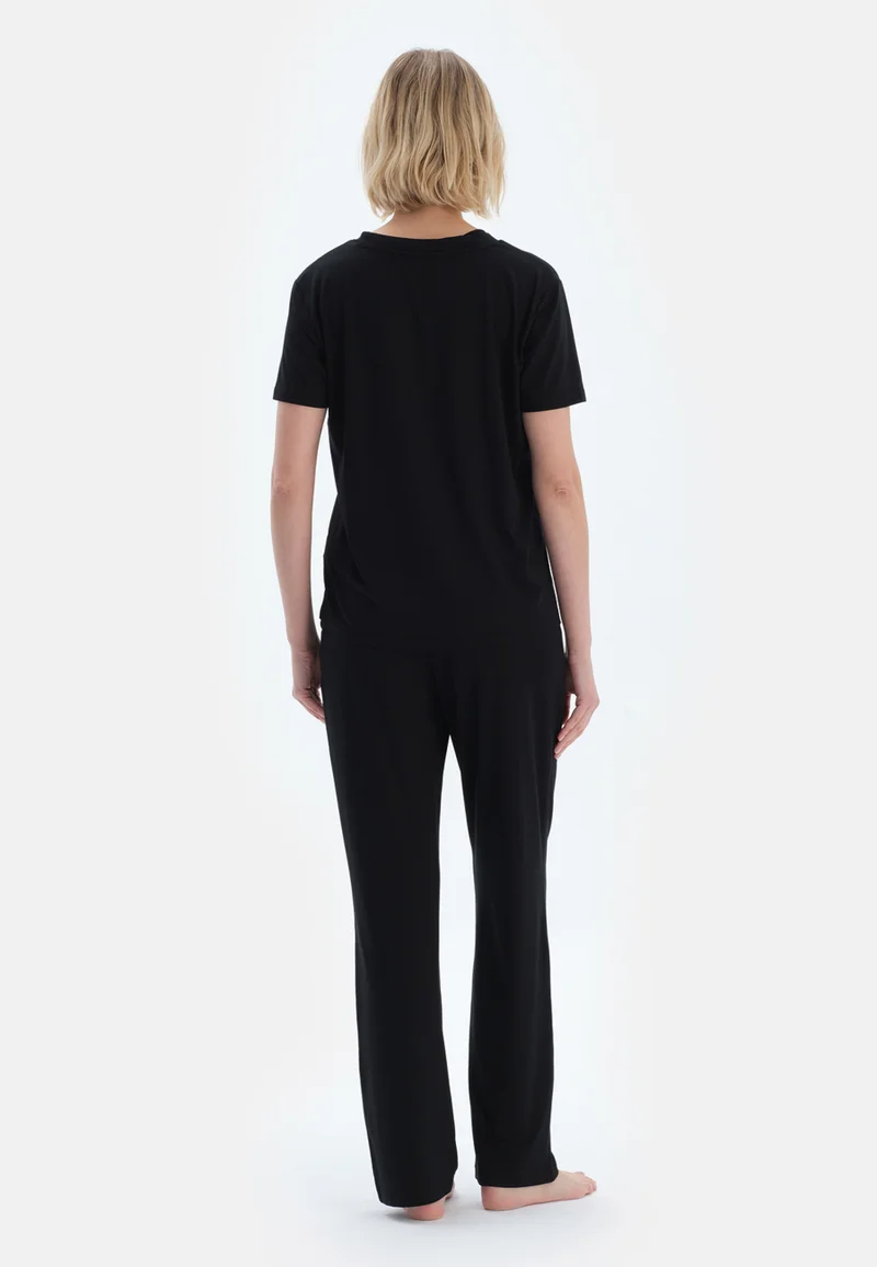 dagi Regular/Classic Fit T-shirt & Trousers Pajama Sets V Neck Cotton Blend Sleepwear