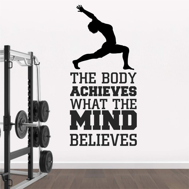 StickMe 'The Body Achieves What The Mind Believes - Yoga - Gym - Fitness - Office - Workout - Inspirational - Motivational - Quotes - Wall Sticker' -SM830 (Multi Colour, Vinyl - 85cm X 40 cm) - Image 2