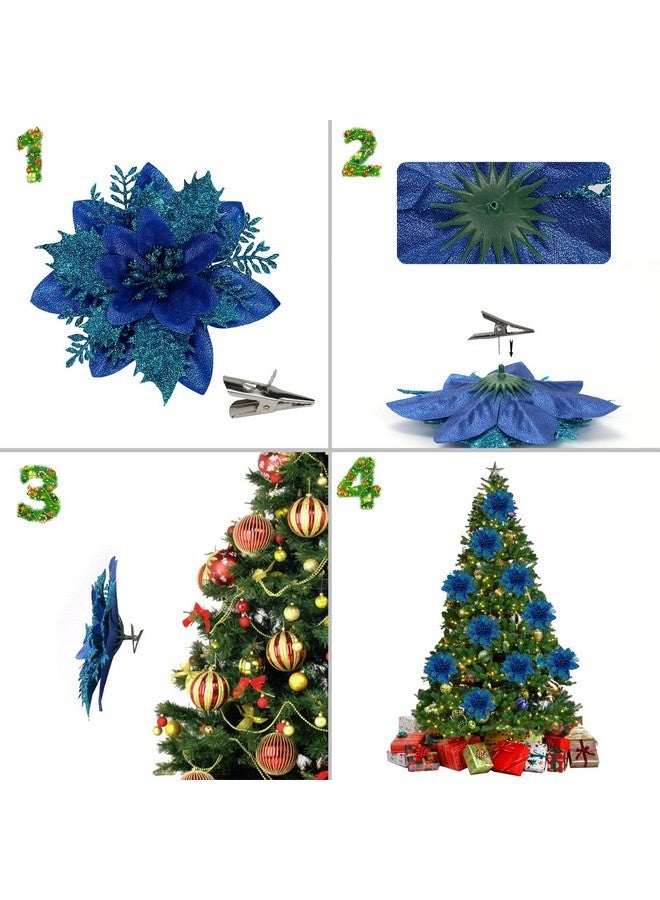 Childom 15 PCS Artificial Poinsettia Flower With Clips and Stems - Christmas Decor Glitter Ornaments for Tree, DIY Xmas Wreath, Holiday Home Party Decorations  - Image 5