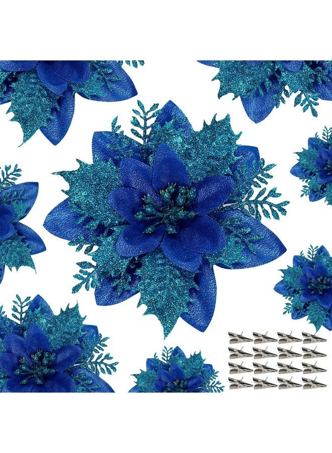 Childom 15 PCS Artificial Poinsettia Flower With Clips and Stems - Christmas Decor Glitter Ornaments for Tree, DIY Xmas Wreath, Holiday Home Party Decorations  - Image 1
