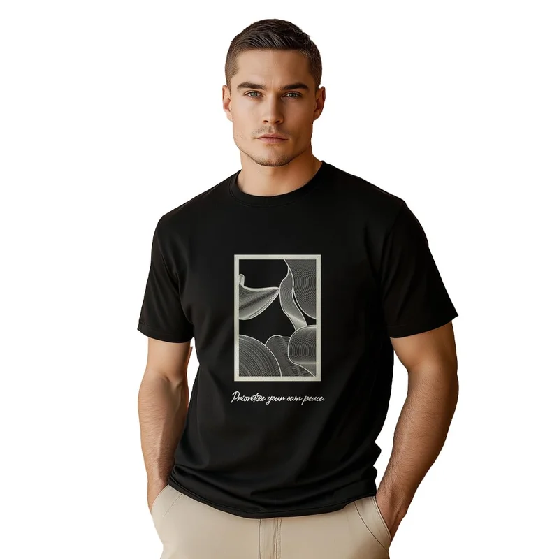 نوبيرو Men's Black Cotton Graphic T-Shirt