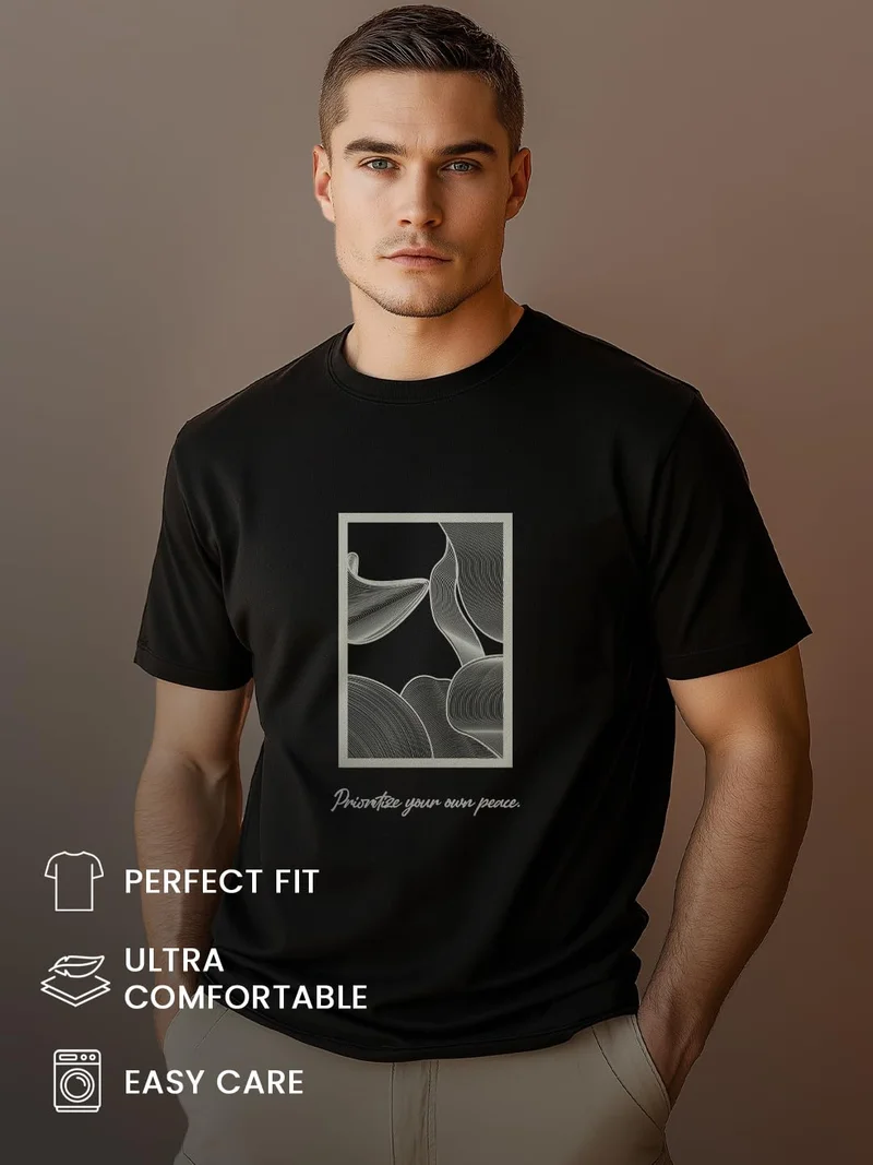 NOBERO  Men's Black Cotton Graphic T-Shirt  | Best Price UAE