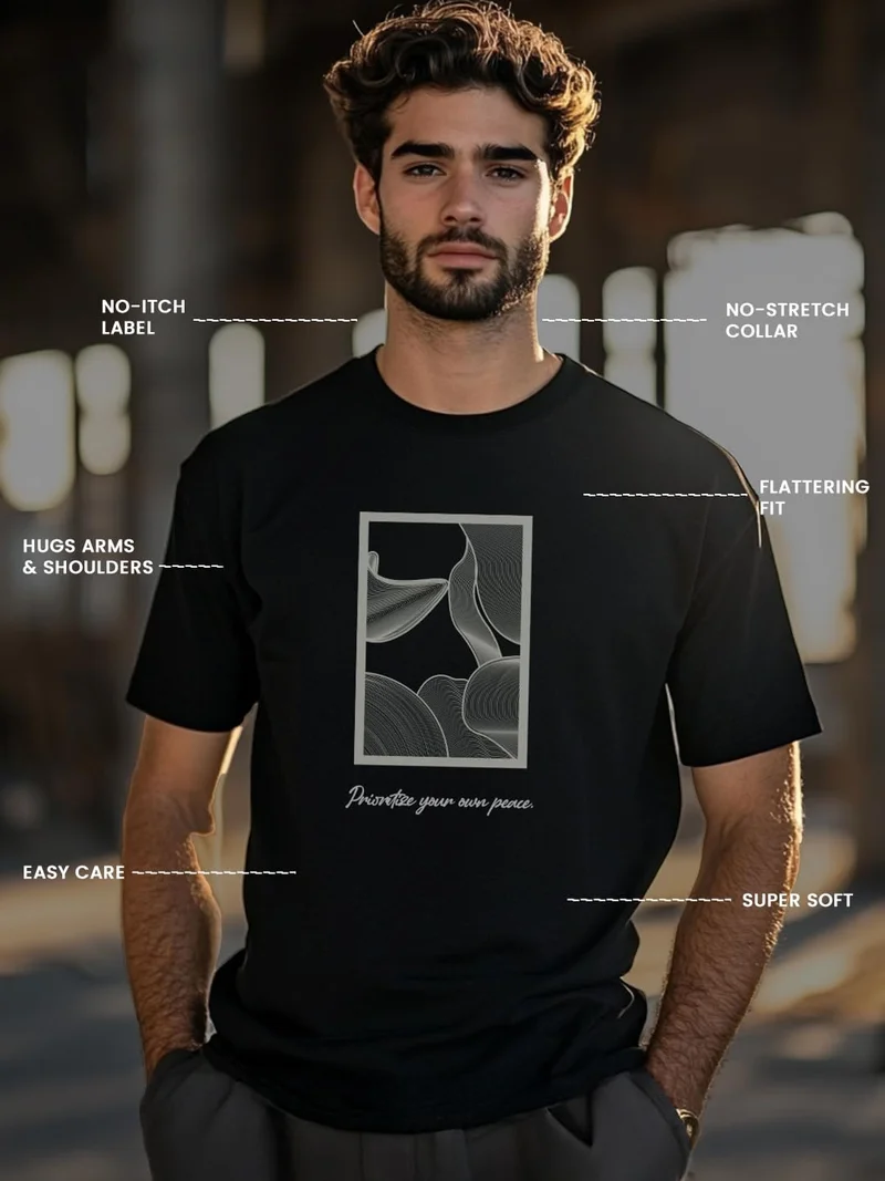 NOBERO  Men's Black Cotton Graphic T-Shirt  | Best Price UAE