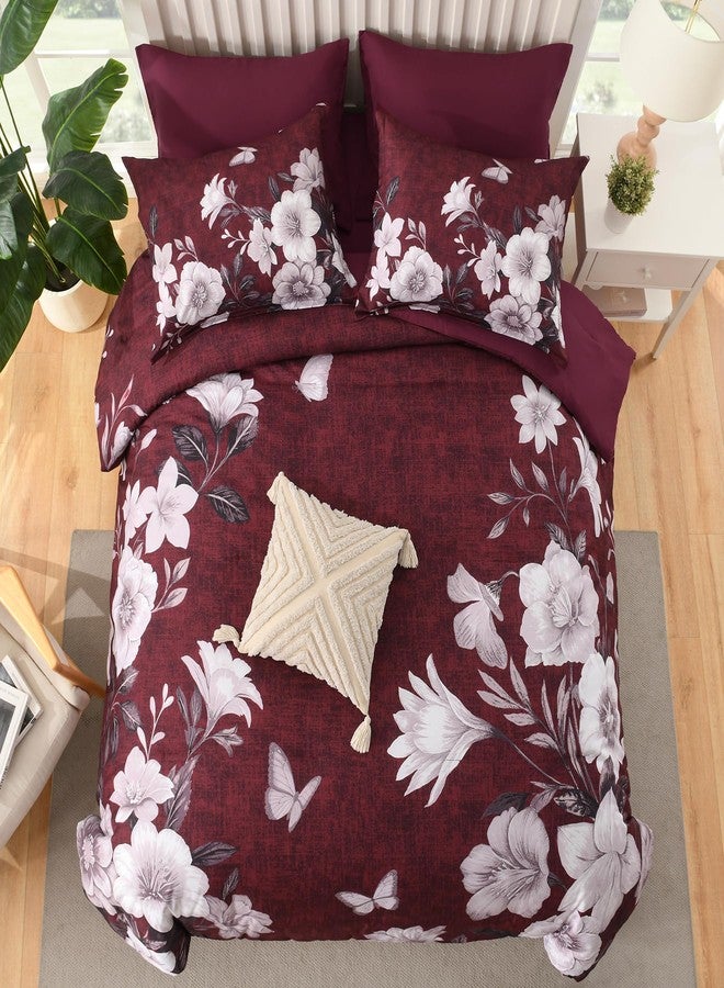 DHSFKBE Floral Comforter Set Queen Size, 7 Pieces Burgundy Bed in a Bag, Elegant Floral Butterfly Comforter and Sheet Set, Soft Microfiber Bedding Set for All Seasons(Burgundy,90"x90") - Image 3