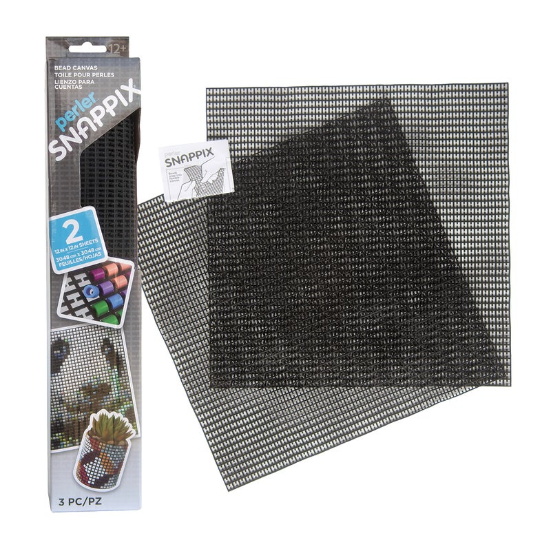 Perler 80-22881 Snappix Canvas Set for Bead Crafts, 12" x 12" Mesh Sheets, Black, 2pcs - Image 1