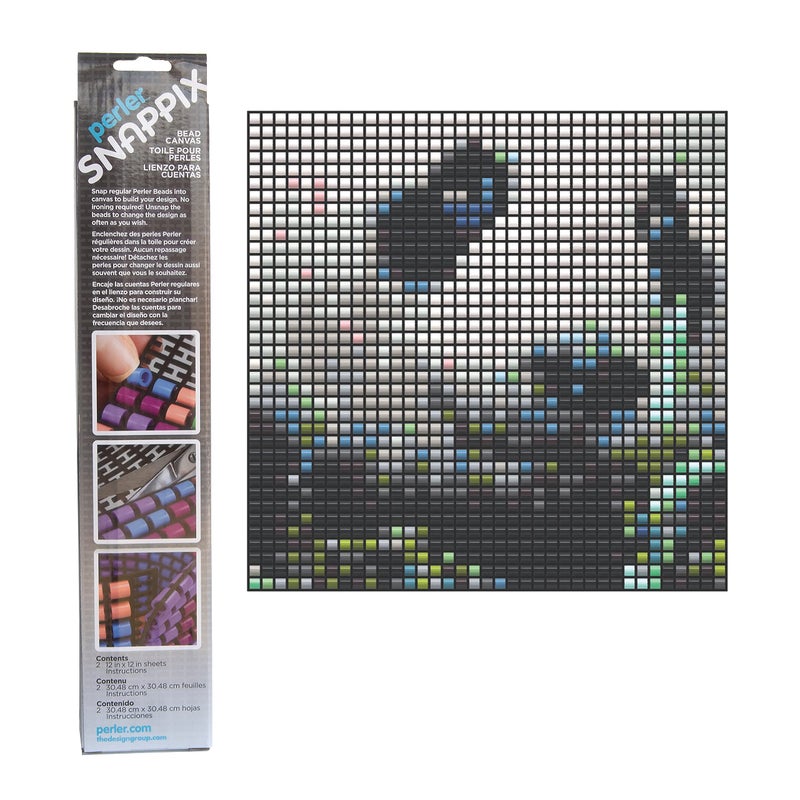 Perler 80-22881 Snappix Canvas Set for Bead Crafts, 12" x 12" Mesh Sheets, Black, 2pcs - Image 2
