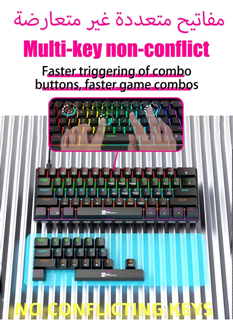 R8 - Gaming Keyboard,61 Keys Mechanical Keyboard,60% Mini Wired Waterproof Backlit Silent White RGB Color,Suitable for PC/Ps4/Xbox Gamers - Image 1