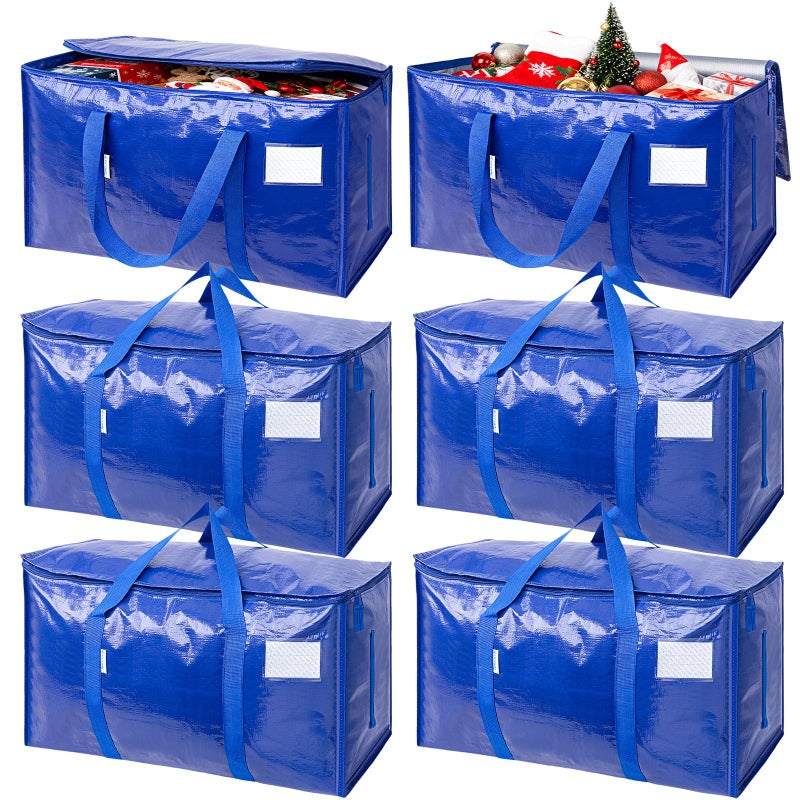 TICONN 6 Pack Extra Large Moving Bags Heavy Duty with Zippers & Carrying Handles, Durable Storage Bags Moving Boxes for Closet Organizers and Storage (6 Pack, Blue) - Image 1