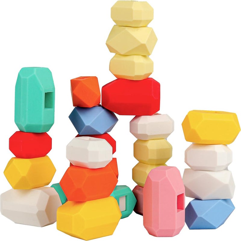 D-FantiX 39 PCS Silicone Sorting Stacking Rocks Stones  Sensory Learning Montessori Toys for 3 4 5 6 Year Old Kids  Educational Stacking Toys Building Blocks for Toddlers - Image 1