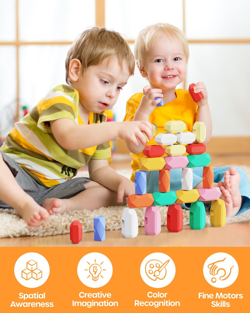 D-FantiX 39 PCS Silicone Sorting Stacking Rocks Stones  Sensory Learning Montessori Toys for 3 4 5 6 Year Old Kids  Educational Stacking Toys Building Blocks for Toddlers - Image 2