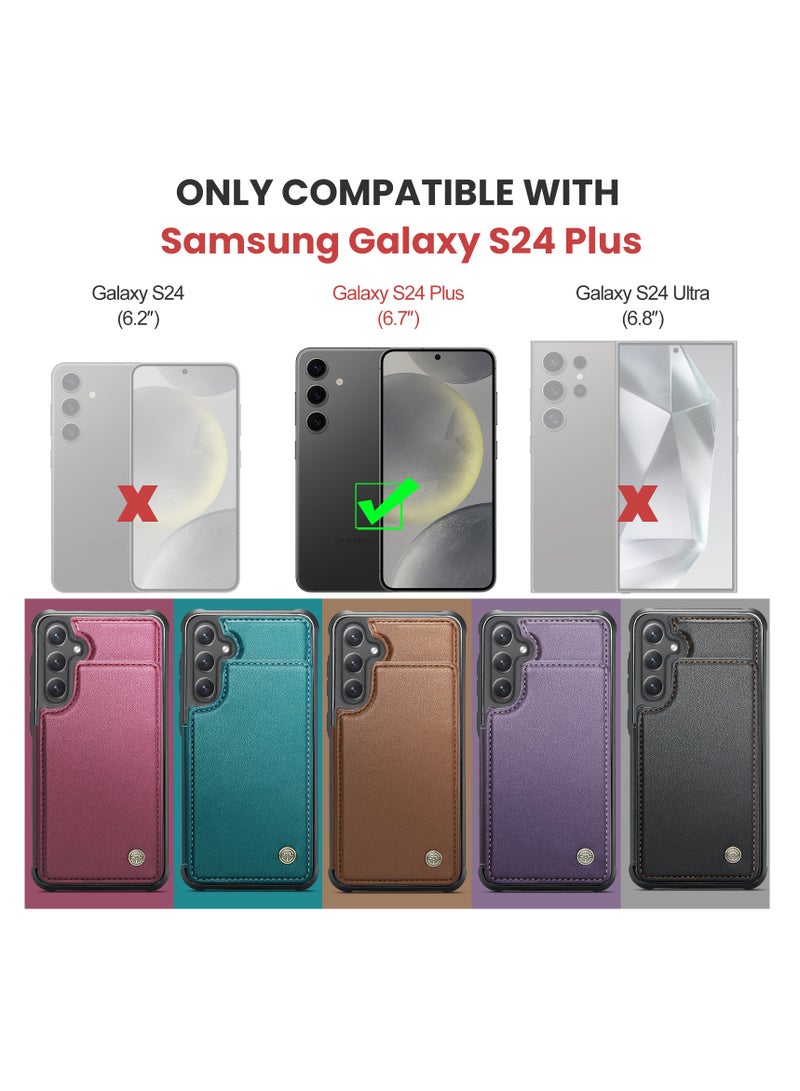 CaseMe Wallet Case for Samsung Galaxy S24 Plus, Premium Handmade Durable PU Leather Slim Shockproof Case with [Double Magnetic Clasp] [Card Holder] [Kickstand] [RFID Blocking] (Black) - Image 3