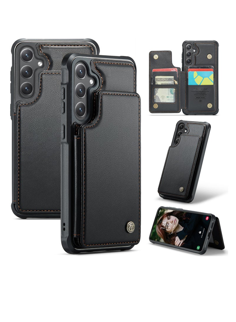 CaseMe Wallet Case for Samsung Galaxy S24 Plus, Premium Handmade Durable PU Leather Slim Shockproof Case with [Double Magnetic Clasp] [Card Holder] [Kickstand] [RFID Blocking] (Black) - Image 2