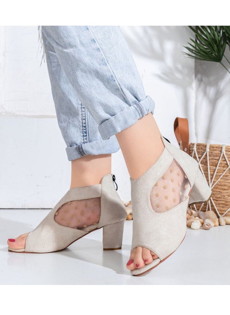 Vbranda - Suede Sandals Open Front With Side Shape C-52 BEIGE - Image 1