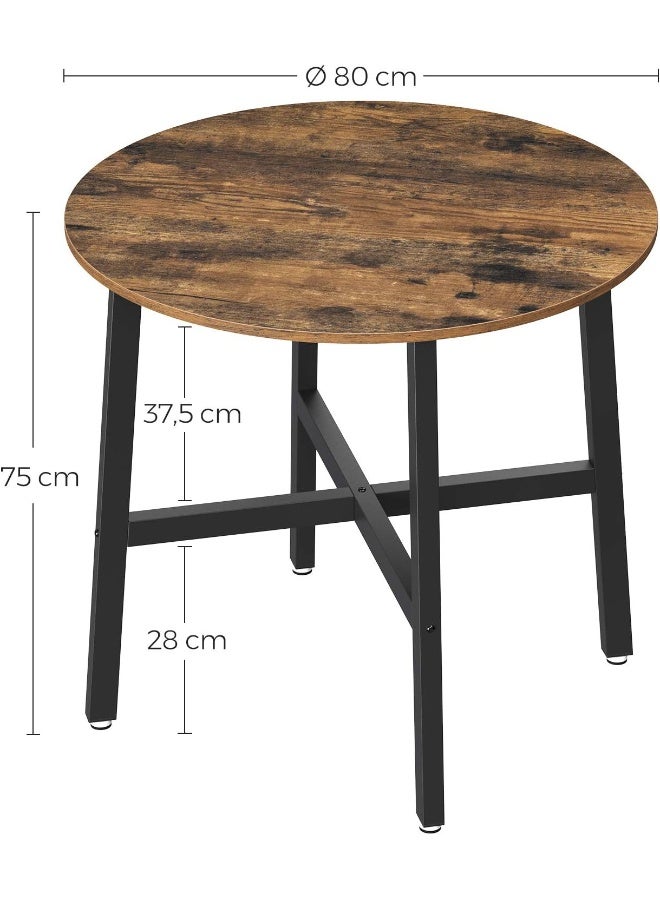 VASAGLE طاولة طعام فاساجل، طاولة مطبخ دائرية، لغرفة المعيشة، المكتب، 80 × 75 سم (القطر × الارتفاع)، نمط صناعي، بني ريفي وأسود حبر - Image 3
