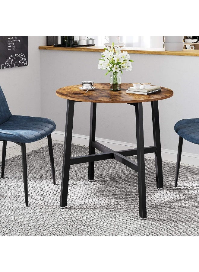 VASAGLE طاولة طعام فاساجل، طاولة مطبخ دائرية، لغرفة المعيشة، المكتب، 80 × 75 سم (القطر × الارتفاع)، نمط صناعي، بني ريفي وأسود حبر - Image 4