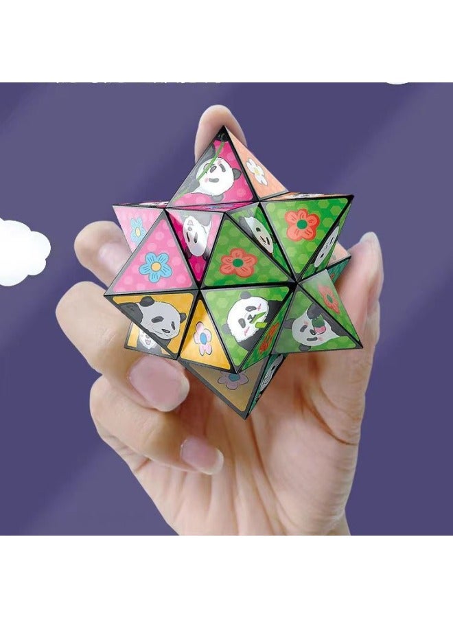 Variety Square PanDa Geometric FolDing Flip 3D Transformation BuilDing Blocks ChilDren's Three-Dimensional Small Toys-Color:Variety Of Rubik's Cube Panda Style [abstract + Space + Texture + Cylinder] 4 Pack - Second Level