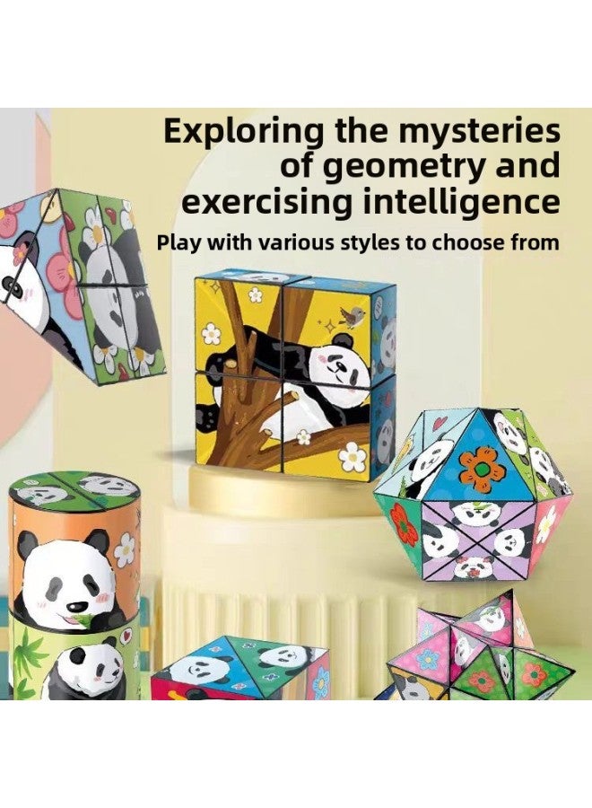 Variety Square PanDa Geometric FolDing Flip 3D Transformation BuilDing Blocks ChilDren's Three-Dimensional Small Toys-Color:Variety Of Rubik's Cube Panda Style [abstract + Space + Texture + Cylinder] 4 Pack - Second Level